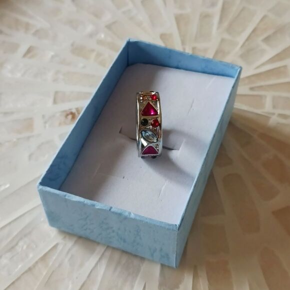 Sterling Silver Gemstone Wide Band Ring - Size 7, 8 - Picture 9 of 10